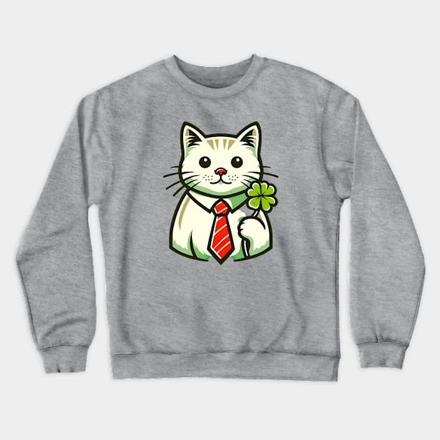 Cat Holding Shamrock for St Patricks Day Crewneck Sweatshirt by Rizstor